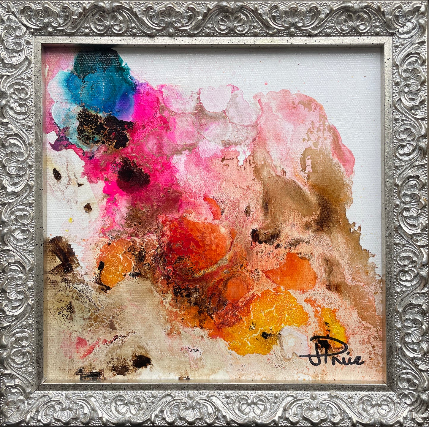 Molten Bloom - Abstract oil on canvas 9" 230mm