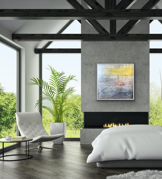 Abstract landscape painting with lighter golden tones. The artwork is featured in Windsor Gallery's colllection
